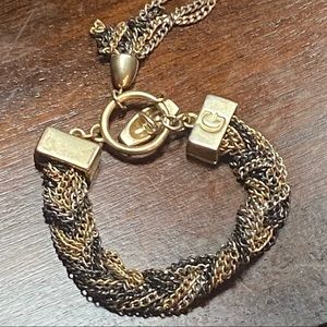 Guess! - Gold and Silver Tone Braided Chain and Tassel Petite Bracelet